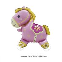 4D Cartoon Foil Balloons Horse Stand Walking Balloon With Wheel For Kids Birthday Party Decoration Baby Shower 7inch rožinė