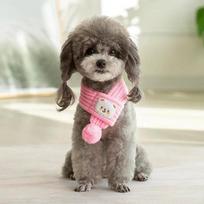 Red Knit Dog Scarf with Fuzzy Pompom Neck Warmer Knitted Pet Bandana Xmas Holiday Winter Puppy Cat Costume Accessory (Pink,35cm) rožinė