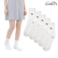 Arnold Palmer Women's White Mid-Length Ankle Comfortable Ribbed Fashion Socks 5 Pairs Female Students Made in Korea F(1X5)
