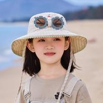 Kids Floppy Sun Hat With Large Brim And Adjustable Chin Strap For Beach And Vacation Use smėlis
