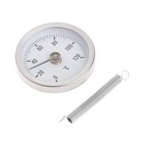 63mm Durable 0-120 DegreeC Bimetal Thermomet Clip-on Pipe Thermometer Temperature Gauge With Spring