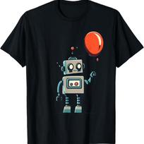 Cute Retro Robot Holding Balloon For Kids And Robot Lovers T-Shirt S įvairiaspalvis