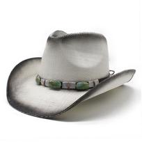 Summer White Spray Paint Western Cowboy Straw Hat For Men And Women, Xizang Travel And Beach Visor M（56-58cm）