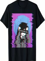 Sad Anime Girl - Japanese Aesthetic Vaporwave Anime Otaku T-Shirt S įvairiaspalvis