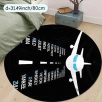 Airplane Silhouette with Phonetic Alphabet Round Rug for Aviation Fans Educational and Stylish Floor Mat Home Decor 60cm x 60cm