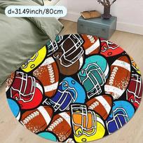 American Football Helmet Round Rug Flannel Sports Fan Gear Ball Print Area Mat For Boys Room Game Room DecorEnergeticFloorCarpet 60cm x 60cm