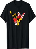 Maryland State Flag Shaka Hand Hang Ten Ocean City Surfing T-Shirt S įvairiaspalvis