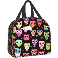 Cartoon Owls Lunch Bag Insulated Cooler Bento Tote Bags Box Reusable Meal Container for Women Office Picnic Work Beach 22x20x13CM smėlis