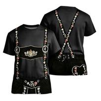 Men's Oktoberfest Short Sleeve T Shirt Vintage Texture Print Loose Fit Casual Summer Daily Wear Top with Embroidered Suspenders Design L juoda