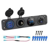 4 viename jūrinis jungiklių skydelis 12 V dvigubas USB įkroviklio lizdas maitinimo lizdas LED voltmetro lizdas įjungimo/išjungimo mygtukas mėlyna