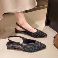 Sea Salt Black White Pointed High Heel Sandals for Women Back Hollow Half Headed Single Shoes Fashion Versatile Dress Shoes 35 juoda