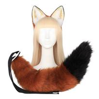 Faux Fur Fox Tail and Headband Ears Kit for Halloween Party Costume Xmas Toys rudai juoda spalva