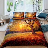 Autumn Sunset Tree Bedding Set, Fall Forest Duvet Cover Set, Nature Scenery Home Textile, Perfect Gift for Bedroom Decor Baby 100x135cm