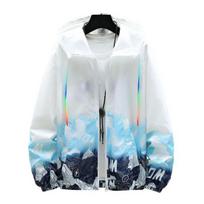 Men Sun Protection Clothing Hooded Long Sleeve Pockets Sunscreen Jacket Zipper Placket Shoes Print Quick Drying Windbreaker M mėlyna