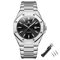 Olevs Octagonal Analog Dress Stylish Stainless Date Job Large Easy to Gift Men's Watch, Silver, Popular, Waterproof, Quartz, Watch, Steel, Display,