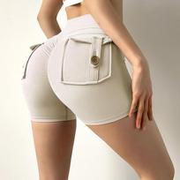 Women Sport Shorts Pockets Gym Sexy High Waist Workout Push Up Booty Scrunch Biker Shorts Pants Fitness Cycling Tights S