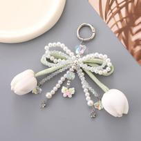 New Pearl Bow Tulips Pendant Small Fresh Design Sweet Tulip Flower Bag Charm Accessories Cute Mobile Phone Chain balta
