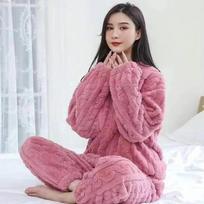 Žieminis storesnis koralinis vilnos moteriškas pižamų komplektas, mielas pliušinis namų drabužių rinkinys, laisvas ilgas atviras kardiganas, patogūs pižamos One Size rožinė