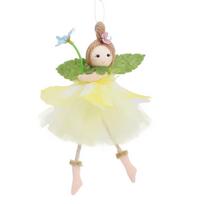 Kid Gifts Long Legs Flower Fairy Ornaments with Flower Cute Easter Fairy Pendant Mesh Handmade Skirt Girl Hanging Home Party geltona