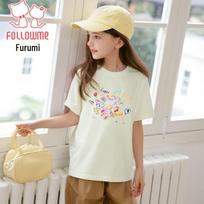 FLO & MEL Girls' Summer Graffiti Print Short Sleeve Loose Round Neck T-Shirt 160