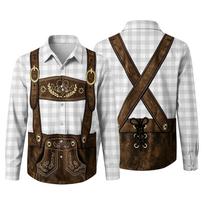 Men’s 3D Printed Oktoberfest Loose Fit Turn Down Collar Long Sleeve Shirt Vintage Casual Breathable Top for Commuting Outdoor Festival Party S violetinė