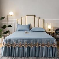3pcs Set Raw Cotton Soft Bedspread Bed Romance Dust Protector Cover Embroidery Lace Edge Bed Skirt with 2pcs Pillowcase 3pcs Set 120x200cm