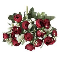 15 Peony Flower Buds Artifiical Flower Branch Camellia Flexible Stems Fake Flower with Green Leaves 31cm Height Silk Flower raudona