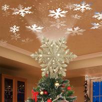 New Snowflake Stars Christmas Tree Toppers 3D Glitter Projection 6 Modes Xmas Tree Lighting Built-in LED Silver Gold Party Decor