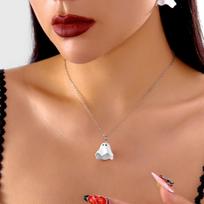 Minimalist Halloween Necklace Cute 3D Ghost Pendant Choker Simple Fashion Jewelry For Women Men Casual Funny Party Accessories