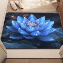 3D Blue Lotus Rug Flannel Soft Kids Carpet Flower Print Bedroom Kitchen Floor Mat Anti Slip 40x60cm