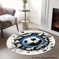 1pc Soccer Ball Explosion Round Rug Flannel Football Fan Decor Kids Bedroom Play Area Sports Enthusiast Gift Modern Home Accent 60cm x 60cm
