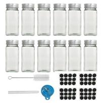 Glass Spice Jars with Label Stickers 4oz Transparent Glass with Bamboo Lid and Silicone Seal Kitchen Spice Container for Organization, Salt, Pepper 12pcs A