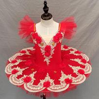 Cute Children's Ballet Performance Costume Girls Dance Tutu Puffy Skirt Practice Wear Tulle Dancewear 110 raudona