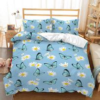 3D Butterfly Bedding Set Bedroom Quilt Cover Pillowcase Double Bed Full Size Bedspread Set Washable Zipper Comfortable Home Decoration Baby 100x135cm white