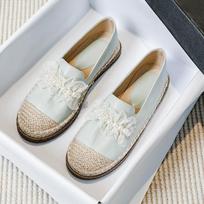 Nėriniai&Perlų Espadrilės Moteriški Batai 2024 Natūralios Odos Plokštapadžiai Patogūs Loaferiai Moteriški Žvejo Batai Kanapiniai Mocasins Femme Didelis Dydis 5 šviesiai žalios spalvos