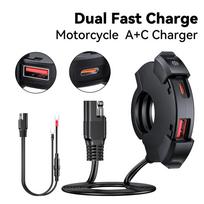 Motociklo USB greitasis įkroviklis, atsparus vandeniui lizdas su C tipo mobiliojo telefono prievadu, mobiliojo maitinimo lizdas, motociklo lizdas, 12V juoda