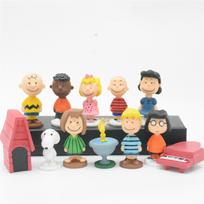 12vnt/rinkinys Žemės riešutai Mielas Snoopy papuošalas Pilnas animacinių lėlių dekoracijų rinkinys Rankų darbo Kawaii Anime PVC žaislai Vaikui Gimtadienio dovana beige