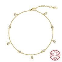 ORSA JEWELS 14K Auksas 925 Sidabras Blizgus Cirkonio Akmuo Kulkšnies Grandinėlė Moterims Reguliuojama Vasarinės Pėdos Grandinėlės Papuošalai SA70
