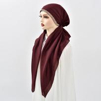 2025 Ethnic Style Elastic Headband: Versatile Two-Tail Malaysian Headscarf for Women 75*25cm vyno raudonos spalvos