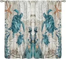 Sea Turtles Curtains Tropical Ocean Beach Teal Starfish Coral Reef Nautical Map Decor Bedroom Living Room Window Drapes Curtain Polyester Ideal For W100*H70(CM)-Grommet top&2PCS