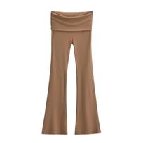 Spicy Girl Slim-Fit Micro-Flare Elastic Waist Pants for Women - Ribbed and Versatile Spring Casual Wear Medium chaki