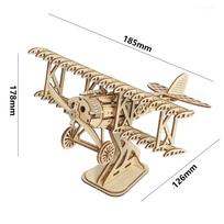 3D Wooden Puzzle Aircraft Model Kit DIY Assembly Bi-Plane Building Kits Home Decor Crafts Gift for Adults Kids Teen smėlis