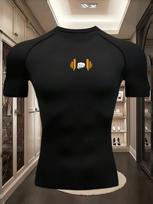 Men's Light  Compression T-Shirt with Orange Dumbbell Print, Elastic Quick Drying Breathable Moisture Wicking Gym Workout & Weightlifting Training Top S juoda