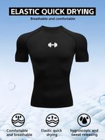 Men's Grey Dumbbell Print Compression T-Shirt, Elastic Quick Drying Breathable Moisture Wicking Gym Workout & Weightlifting Training Top S juoda