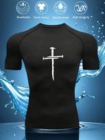Mens Black Compression Short Sleeve T-Shirt Cross Graphic High Elasticity Quick Dry Breathable Gym Workout And MMA Rashguard Athletic Base Layer Top S juoda