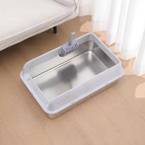 Extra Large Stainless Steel Cat Litter Box with High Sides and Anti-Stick Bottom, Semi-Enclosed Design with Accessories. Small Low 43.5x33.5x20cm šviesiai pilka spalva