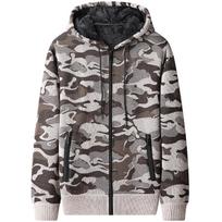 2026 Mens Zip Up Hoodie Camouflage Heavyweight Winter Hooded Sweatshirt Fleece Lined Warm Jacket Male Streetwear Casual Hoodies M smėlis