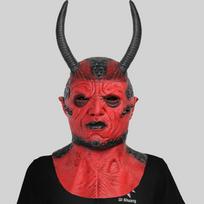 Premium Latex Black Horned Devil Mask For Halloween Parties And Spooky Celebrations raudona