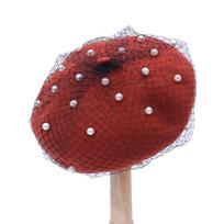 with Mesh Veil Wool Beret for Women Pearl Beanie Caps Pumpkin Hat Painter Hat  Banquet plytų raudona spalva