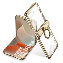 Galvanizuotas permatomas telefono dėklas, skirtas Motorola Razr 70 60 Ultra, su metaliniu žiedu, laikikliu, vyrių stiklo apsaugine plėvele Motorola Razr 60 Ultra juoda
